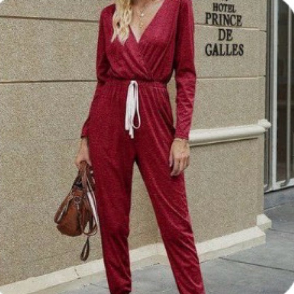 1003. Red Long Sleeve Jumpsuit
